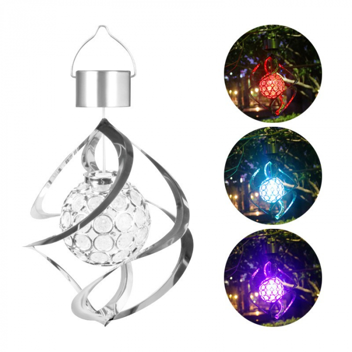 Lampa solara LED RGB spirala pentru gradina/terasa Flippy, se roteste de la vant, 35 x 5.5 cm, rezistenta la apa, tip glob de cristal, 2V, 600 mAh, multicolor [2]