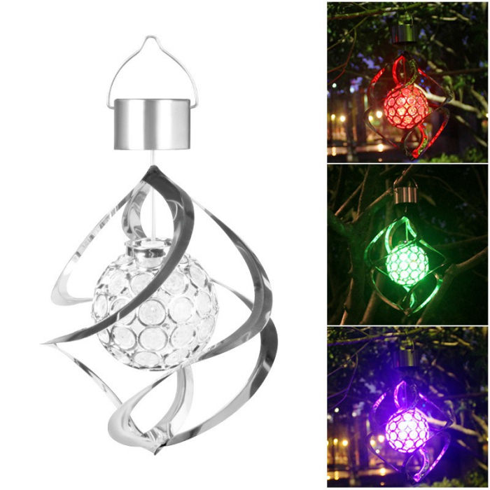Lampa solara LED RGB spirala pentru gradina/terasa Flippy, se roteste de la vant, 35 x 5.5 cm, rezistenta la apa, tip glob de cristal, 2V, 600 mAh, multicolor [3]