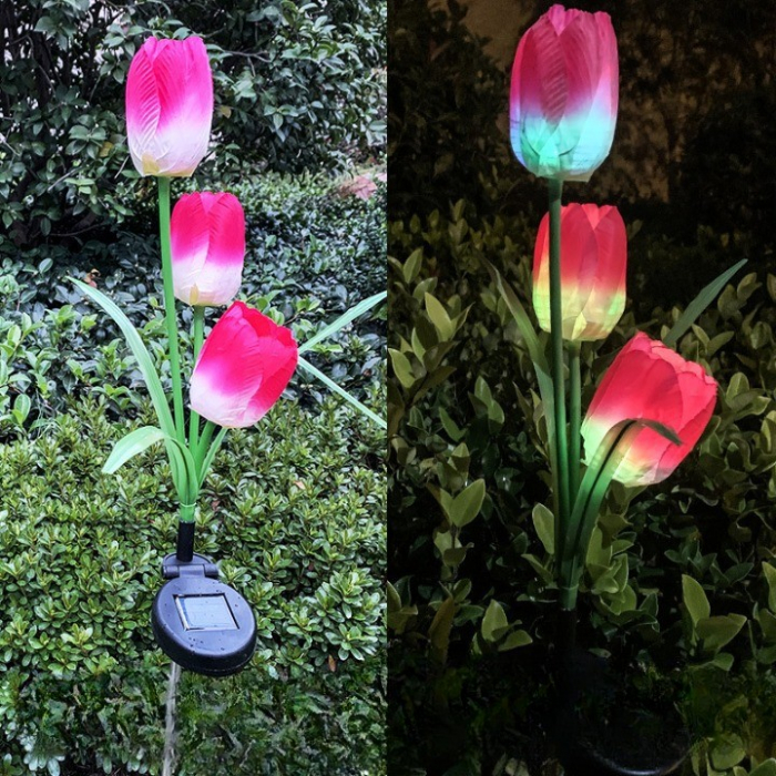 Lampa Solara LED tip Lalele cu 3 flori pentru Gradina, Inaltime 78 cm [2]