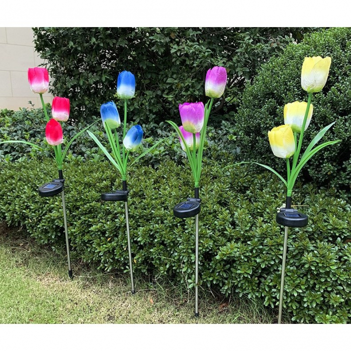 Lampa Solara LED tip Lalele cu 3 flori pentru Gradina, Inaltime 78 cm [8]