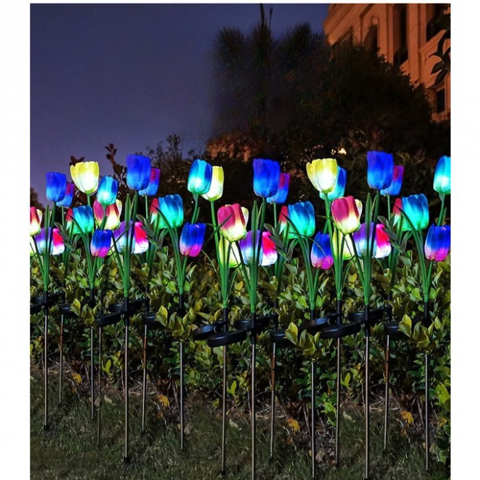 Lampa Solara LED tip Lalele cu 3 flori pentru Gradina, Inaltime 78 cm [3]