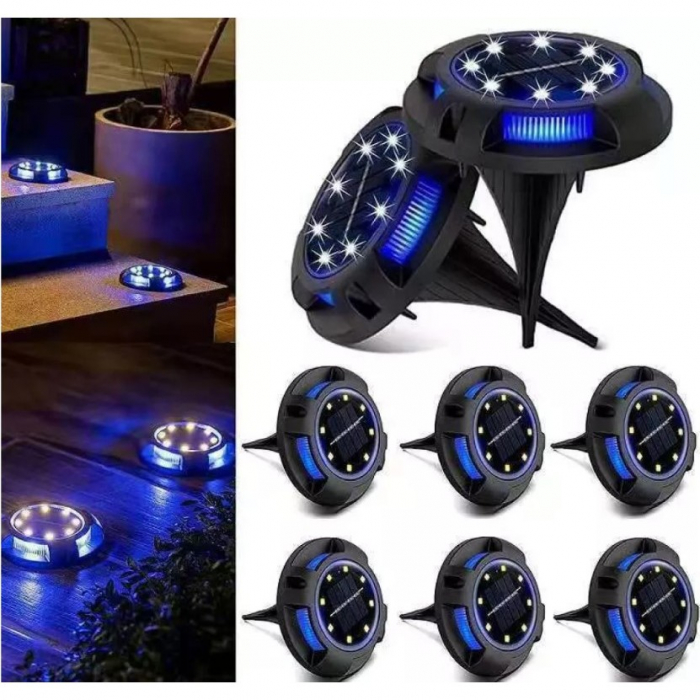 Lampa solara LED tip spot pentru gradina Flippy, cu 4 leduri laterale multicolore si 8 leduri principale alb rece, IP65, material ABS, baterie 2V, 700 mah, 11x13.5 cm, multicolor [7]
