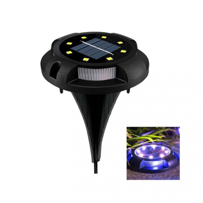 Lampa solara LED tip spot pentru gradina Flippy, cu 4 leduri laterale multicolore si 8 leduri principale alb rece, IP65, material ABS, baterie 2V, 700 mah, 11x13.5 cm, multicolor [8]