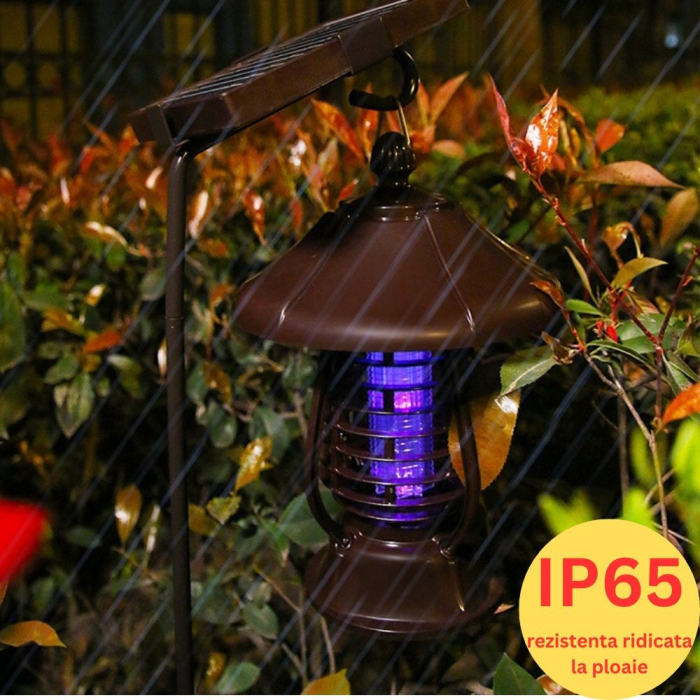 Lampa solara pentru gradina, anti-insecte, tantari, muste, UV, LED, material ABS, putere 5W, 1.2 V, autonomie 8 ore, 2 moduri de functionare, IP65, electric shock 380 volti, 30 x 19.5 cm, maro [8]