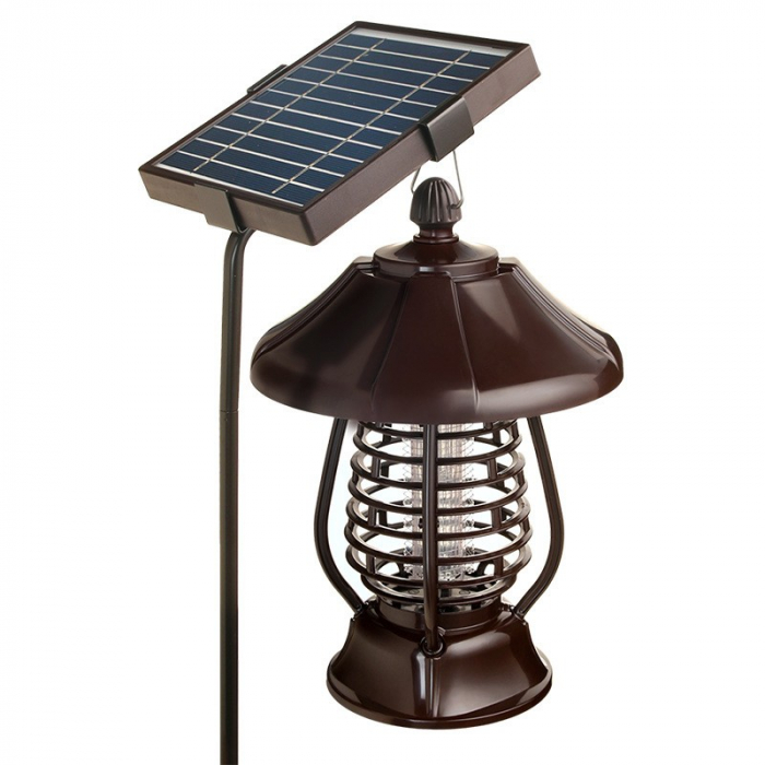 Lampa solara pentru gradina, anti-insecte, tantari, muste, UV, LED, material ABS, putere 5W, 1.2 V, autonomie 8 ore, 2 moduri de functionare, IP65, electric shock 380 volti, 30 x 19.5 cm, maro [10]