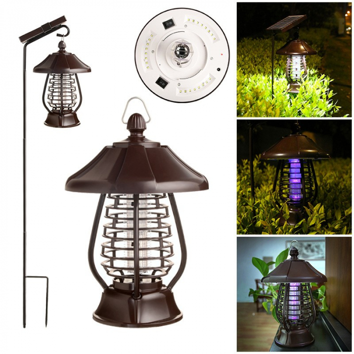 Lampa solara pentru gradina, anti-insecte, tantari, muste, UV, LED, material ABS, putere 5W, 1.2 V, autonomie 8 ore, 2 moduri de functionare, IP65, electric shock 380 volti, 30 x 19.5 cm, maro [2]