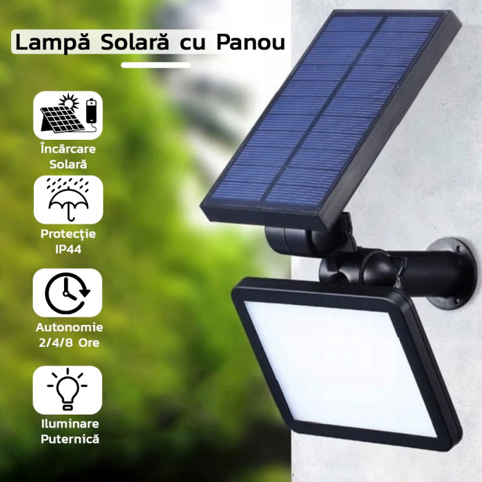 Lampa solara pentru terasa/gradina 48 de LED-uri Flippy, cu 2 moduri de fixare, senzor de lumina, IP44, material ABS, 5W, 80 lm, 26.5 cm x 14 cm, Alb Rece [1]