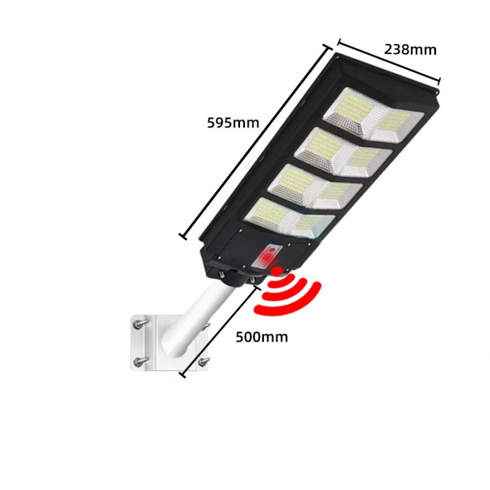 Lampa solara stradala Flippy, cu telecomanda, senzor de miscare si lumina, suport prindere, 180 LED-uri, IP65, ABS, 10AH, 200W, temperatura culoare 6500K, 59.5x23.8x6.8 cm, autonomie 10-12 ore, negru [2]