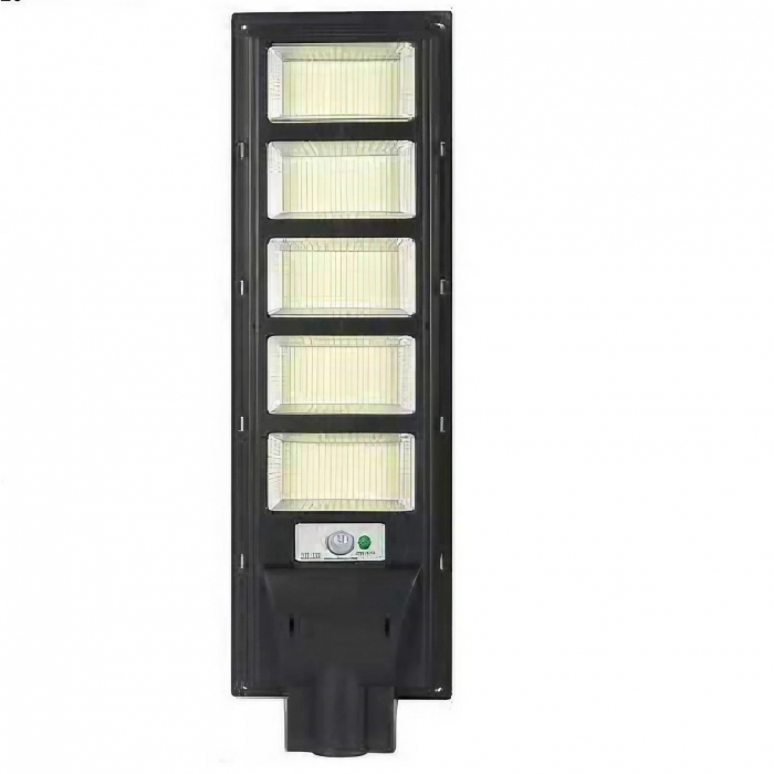 Lampa solara stradala Flippy, cu telecomanda, senzor de miscare si lumina, suport prindere, 240 LED-uri, IP65, ABS, 12AH, 250W, temperatura culoare 6500K, 70x18.8x5 cm, autonomie 10-12 ore, negru [1]