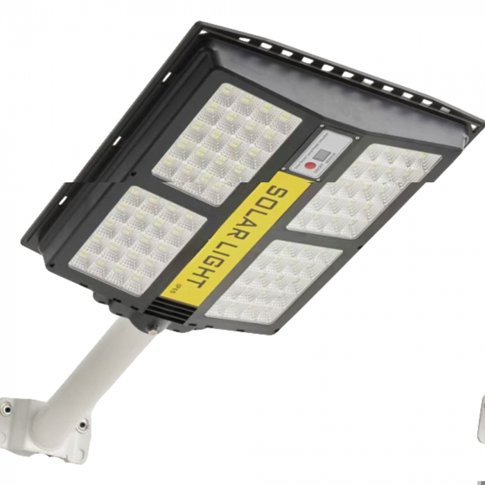 Lampa solara stradala Flippy, cu telecomanda, senzor de miscare si lumina, suport prindere, 280 LED-uri, IP65, ABS, 12AH, 500W, temperatura culoare 6500K, 44.5x37.7x6.6 cm, autonomie 10-12 ore, negru [1]