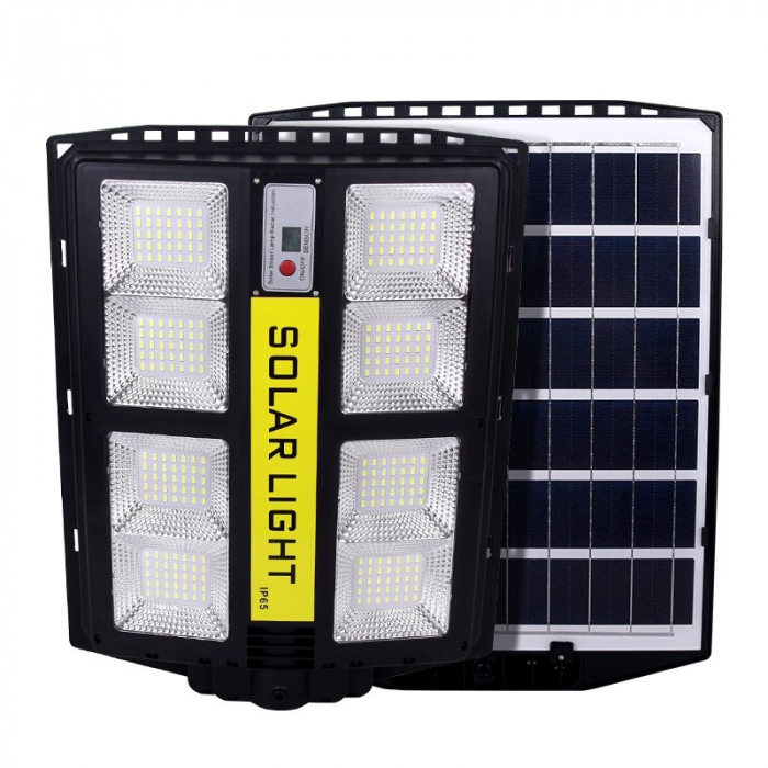 Lampa solara stradala Flippy, cu telecomanda, senzor de miscare si lumina, suport prindere, 720 LED-uri, IP65, ABS, 15AH, 500W, temperatura culoare 6500K, 44.5x34.7x6.6 cm, autonomie 10-12 ore, negru [5]