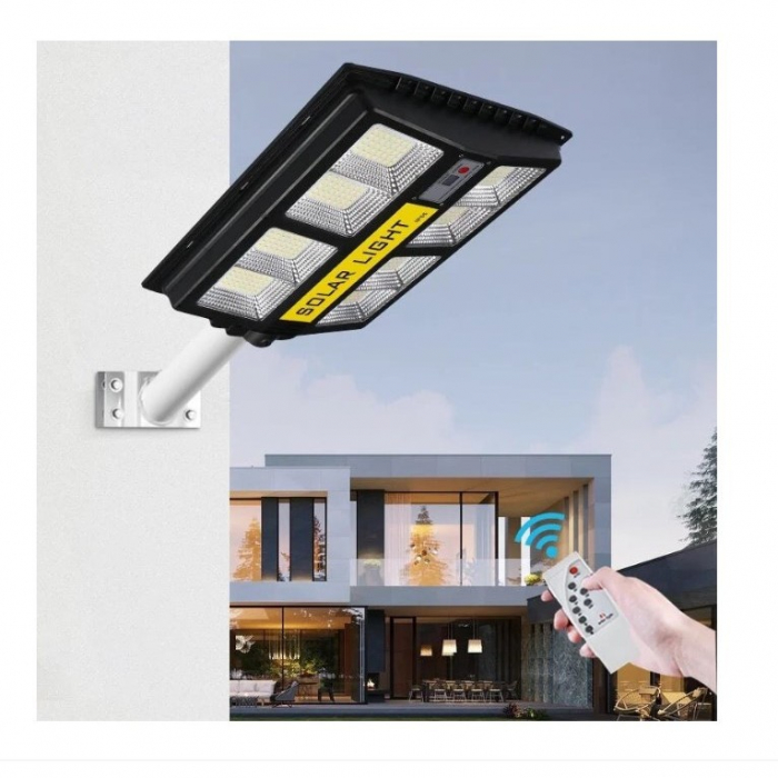 Lampa solara stradala Flippy, cu telecomanda, senzor de miscare si lumina, suport prindere, 720 LED-uri, IP65, ABS, 15AH, 500W, temperatura culoare 6500K, 44.5x34.7x6.6 cm, autonomie 10-12 ore, negru [4]