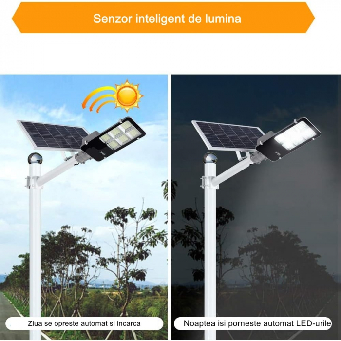 Lampa solara stradala Flippy, IP65, senzor de lumina, 417 LED-uri SMD, 24000 lm, 300W, autonomie 12-16 ore, telecomanda, montare prin fixare, pentru strada sau gradina, finisaj lucios, material ABS, 4 [3]