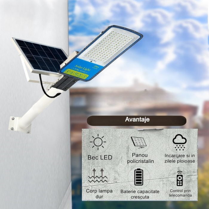Lampa solara stradala Flippy, IP66, senzor de lumina, 120 LED-uri SMD, 1800 lm, panou 20W, putere 100W, autonomie 12-16 ore, telecomanda, montare prin fixare, pentru strada sau gradina, finisaj mat, m [2]