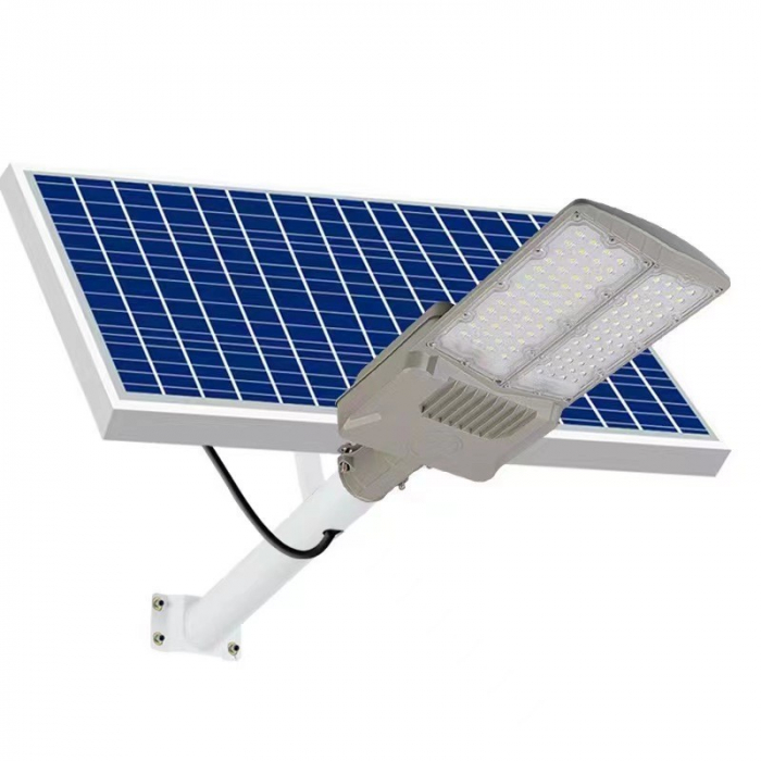 Lampa solara stradala Flippy, pentru curte sau strada, cu doua grile, finisaj mat, rezistent la apa, montare prin fixare, senzor lumina, baterie de litiu, IP65, lumina rece, putere 500W, autonomie 10  [1]