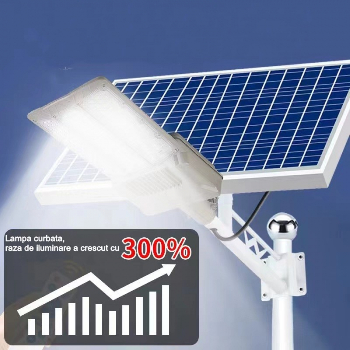 Lampa solara stradala Flippy, pentru curte sau strada, cu doua grile, finisaj mat, rezistent la apa, montare prin fixare, senzor lumina, baterie de litiu, IP65, lumina rece, putere 500W, autonomie 10  [5]