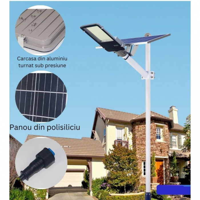 Lampa solara stradala Flippy, pentru curte sau strada, finisaj lucios, rezistent la apa, montare prin fixare, senzor lumina, baterie de litiu, IP65, lumina rece, putere 200W, autonomie 10 ore, 49 x 21 [4]