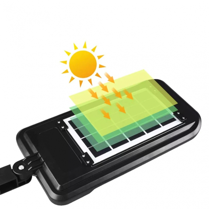 Lampă stradală solară Flippy, cu telecomandă, 36 cm x 11.5 cm, 108 COB LED, 2592 Lumeni, 21.6 W - echivalent 172 W bec incadescent, IP65, Senzor de Miscare, Senzor de Lumina, 2 Grile, Alb Rece [8]