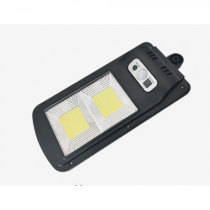 Lampă stradală solară Flippy, cu telecomandă, 36 cm x 11.5 cm, 108 COB LED, 2592 Lumeni, 21.6 W - echivalent 172 W bec incadescent, IP65, Senzor de Miscare, Senzor de Lumina, 2 Grile, Alb Rece [10]