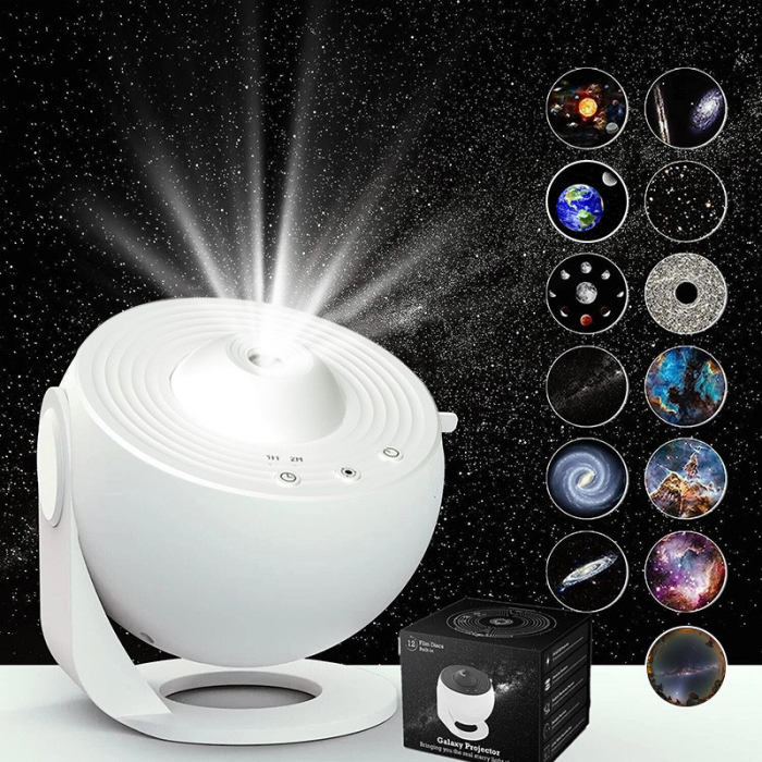 Lampa Tip Proiector Galaxie, Flippy, pentru Dormitor, Tematica Cer Instelat, Model Glob, HD, Rotire 360 de Grade, 13 Imagini, Incarcare USB, 5 W, 11.2x10.8x10.9 cm, Alb [6]