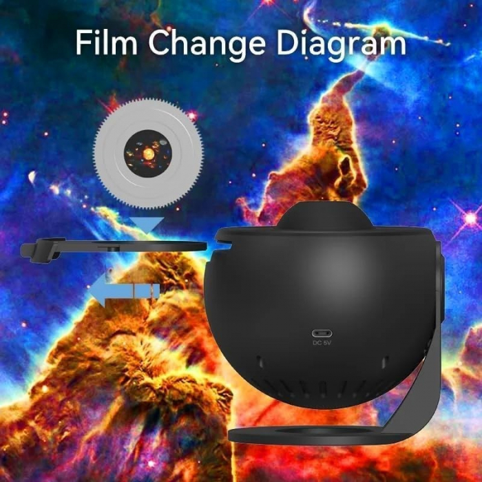 Lampa Tip Proiector Galaxie, Flippy, pentru Dormitor, Tematica Cer Instelat, Model Glob, HD, Rotire 360 de Grade, 13 Imagini, Incarcare USB, 5 W, 11.2x10.8x10.9 cm, Negru [6]