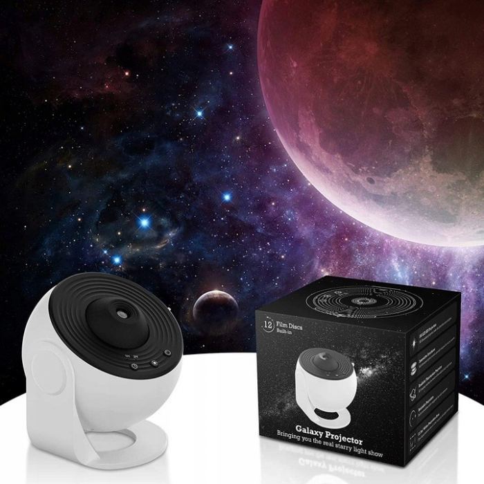 Lampa Tip Proiector Galaxie, Flippy, pentru Dormitor, Tematica Cer Instelat, Model Glob, HD, Rotire 360 de Grade, 20 de Imagini, Incarcare USB, 10 W, 15x15 cm, Alb Negru [8]