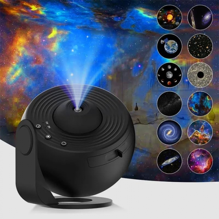 Lampa Tip Proiector Galaxie, Flippy, pentru Dormitor, Tematica Cer Instelat, Model Glob, HD, Rotire 360 de Grade, 20 de Imagini, Incarcare USB, 10 W, 15x15 cm, Negru [7]