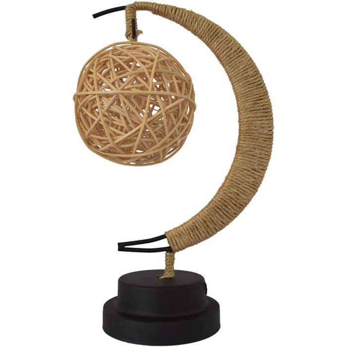Lampa veghe Flippy, semi-luna cu glob din rattan, led, 28x15 cm, alb cald [1]