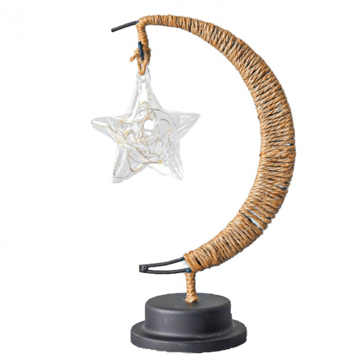 Lampa veghe Flippy, semi-luna cu stea din sticla, led, 28x15 cm, alb cald [1]