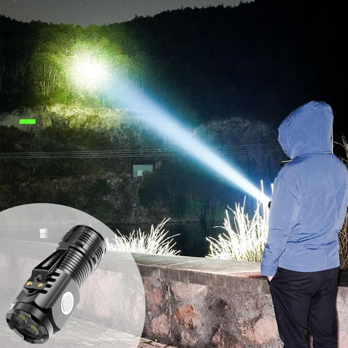 Lanterna cu 3 Nuclee Led, Flippy, Incarcare USB, Autonomie 4-20h, Raza Maxima 100-200 m, 5W, 4 x 4 x 9 cm, Suport de Agatat, Fund Magnetic, Negru [7]