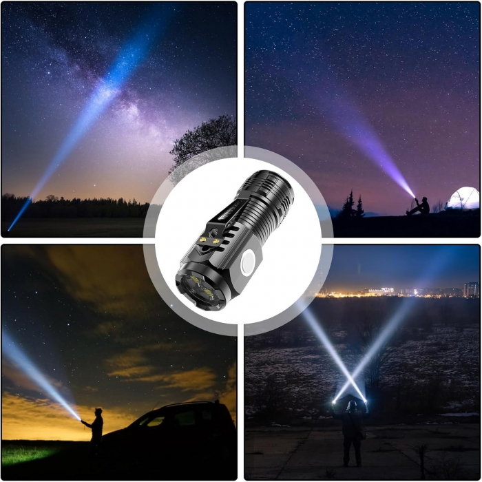 Lanterna cu 3 Nuclee Led, Flippy, Incarcare USB, Autonomie 4-20h, Raza Maxima 100-200 m, 5W, 4 x 4 x 9 cm, Suport de Agatat, Fund Magnetic, Negru [4]