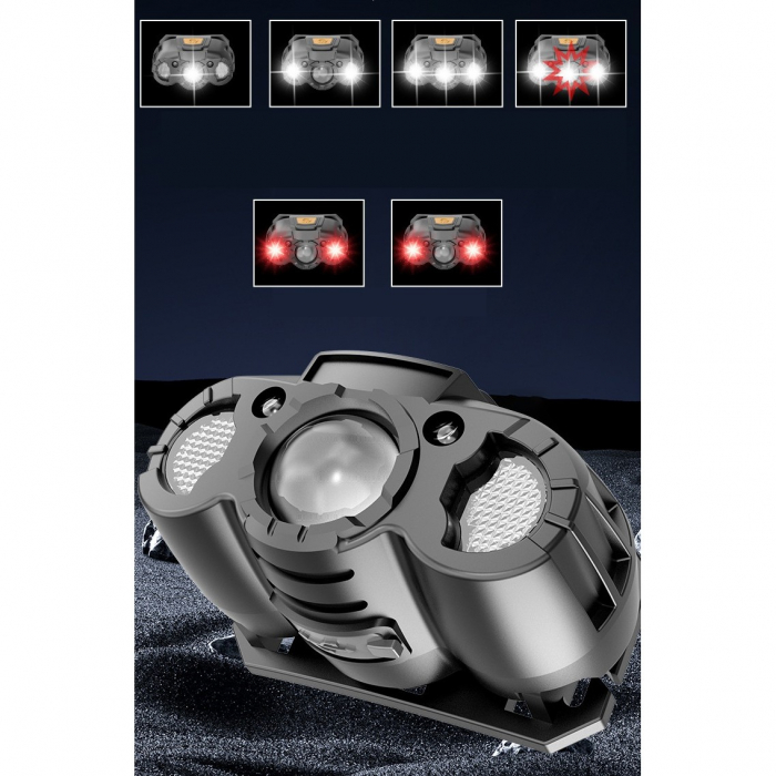 Lanterna LED de Cap, Flippy, cu Suport Inclus, Incarcare USB Tip C, Raza 100-200m, 5W, 6 Trepte de Lumina, 400 mAh, Gri [3]