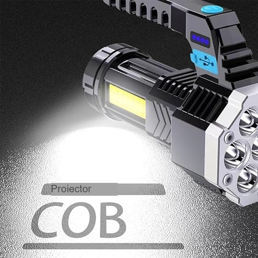 Lanterna LED Lumina Puternica, Rezistenta la Apa, Tip Proiector COB, Flippy, Lanternă Reincarcabila, USB, cu Maner pentru Drumetii, Lanterna de Urgenta, Aer Liber, 14.1 x 6.4 cm, Culoare Negru cu Comu [3]
