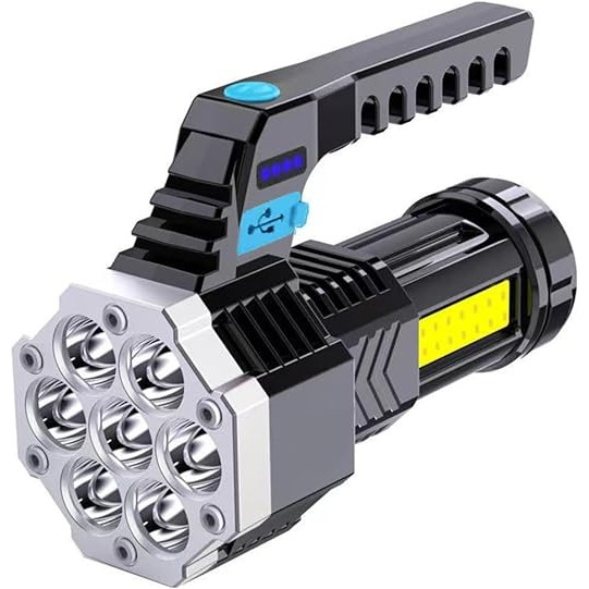 Lanterna LED Lumina Puternica, Rezistenta la Apa, Tip Proiector COB, Flippy, Lanternă Reincarcabila, USB, cu Maner pentru Drumetii, Lanterna de Urgenta, Aer Liber, 14.1 x 6.4 cm, Culoare Negru cu Comu [5]