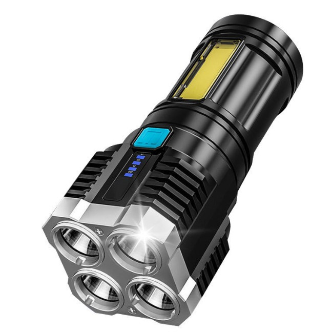 Lanterna LED Tactica 2 in 1, Flippy, 4 Moduri de Iluminare, Tip Proiector COB, Rezistenta la Apa, Reincarcabila, USB, Lanterna de Drumetii, 13.6 x 5 cm, Negru [1]