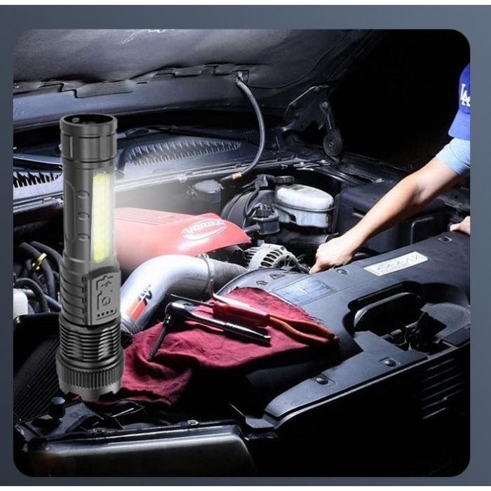 Lanterna LED Telescopica, Flippy, Incarcare USB, Raza 200 m, 100W, 2 Surse de Lumina, 1200 mAh, Model P50, 16 x 3.8 x 3 cm, Negru [4]