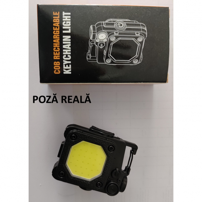 * LICHIDARE STOC * Lanterna Mini de Buzunar Tip Breloc, Flippy, Incarcare prin USB Type C, Multifunctionala, pentru Exterior, Camping, Alpinism, Ciclism, Mini Lanterna Elvis, 6.1 x 5 x 2.5 cm, Lumina  [4]