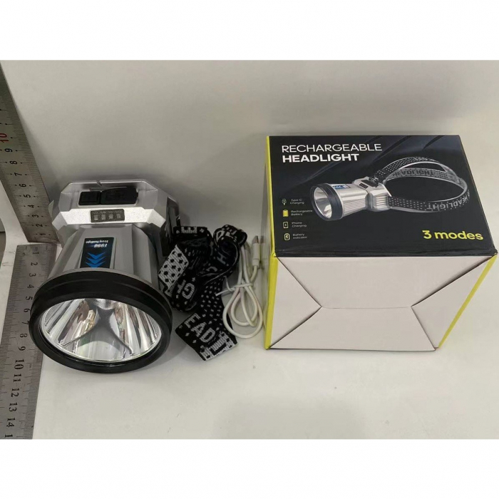 Lichidare Lanterna Power Bank LED, Flippy, cu Suport pentru Cap, Incarcare USB, Raza 100-200m, 5W, 3 Trepte de Lumina, Afisaj Baterie, Argintiu [6]