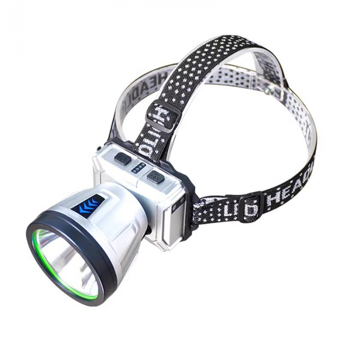 Lichidare Lanterna Power Bank LED, Flippy, cu Suport pentru Cap, Incarcare USB, Raza 100-200m, 5W, 3 Trepte de Lumina, Afisaj Baterie, Argintiu [3]