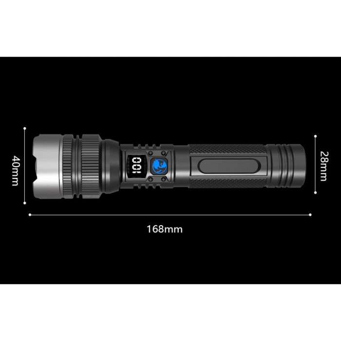 Lanterna Power Bank LED, Flippy, Incarcare USB, Raza 200m, 10W, Model T6 Telescopic, Functie Zoom si Incarcare Telefon, 1800 mAh, Negru [3]