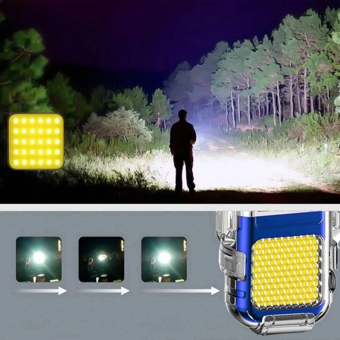 Lanterna Tip Breloc cu Bricheta, Flippy, Impermeabila, 3 Moduri Iluminare, 300 mAh, Incarcare USB-C, COB, Raza de Actiune 50 - 100 m, 7.4 x 4.9 x 1.7 cm, Albastru [4]