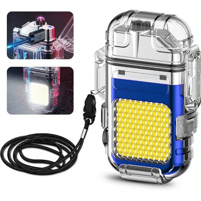 Lanterna Tip Breloc cu Bricheta, Flippy, Impermeabila, 3 Moduri Iluminare, 300 mAh, Incarcare USB-C, COB, Raza de Actiune 50 - 100 m, 7.4 x 4.9 x 1.7 cm, Albastru [5]