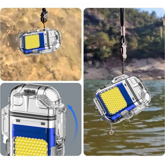 Lanterna Tip Breloc cu Bricheta, Flippy, Impermeabila, 3 Moduri Iluminare, 300 mAh, Incarcare USB-C, COB, Raza de Actiune 50 - 100 m, 7.4 x 4.9 x 1.7 cm, Albastru [3]