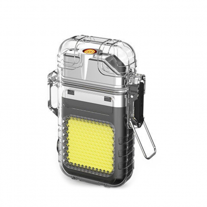 Lanterna Tip Breloc cu Bricheta, Flippy, Impermeabila, 3 Moduri Iluminare, 300 mAh, Incarcare USB-C, COB, Raza de Actiune 50 - 100 m, 7.4 x 4.9 x 1.7 cm, Gri [1]