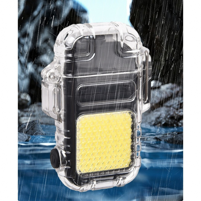 Lanterna Tip Breloc cu Bricheta, Flippy, Impermeabila, 3 Moduri Iluminare, 300 mAh, Incarcare USB-C, COB, Raza de Actiune 50 - 100 m, 7.4 x 4.9 x 1.7 cm, Gri [7]
