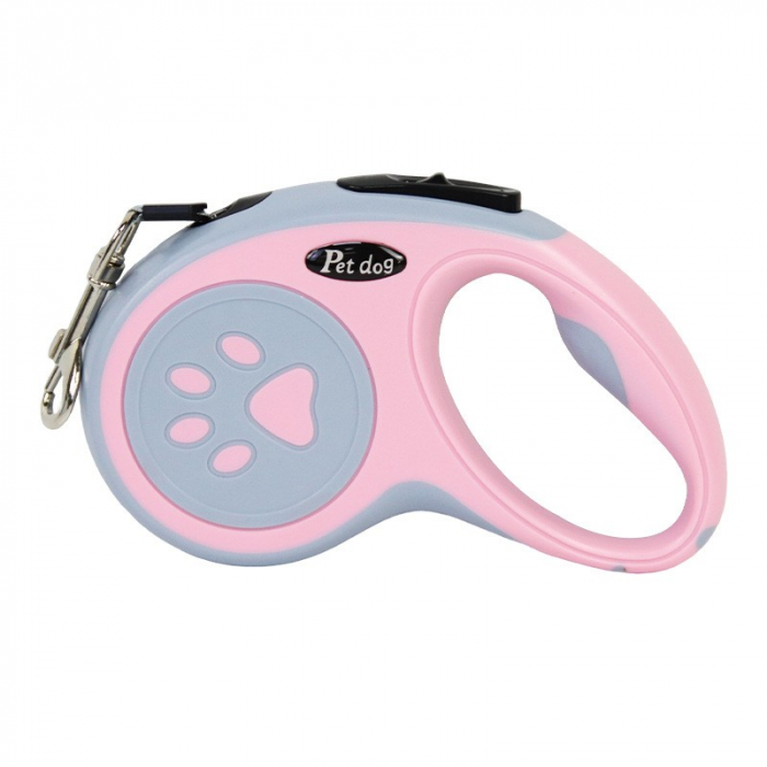 Lesa Automata Retractabila, Flippy, pentru Caini, 5m, 20 kg, ABS, Roz/Gri, 8x12x4 cm [1]