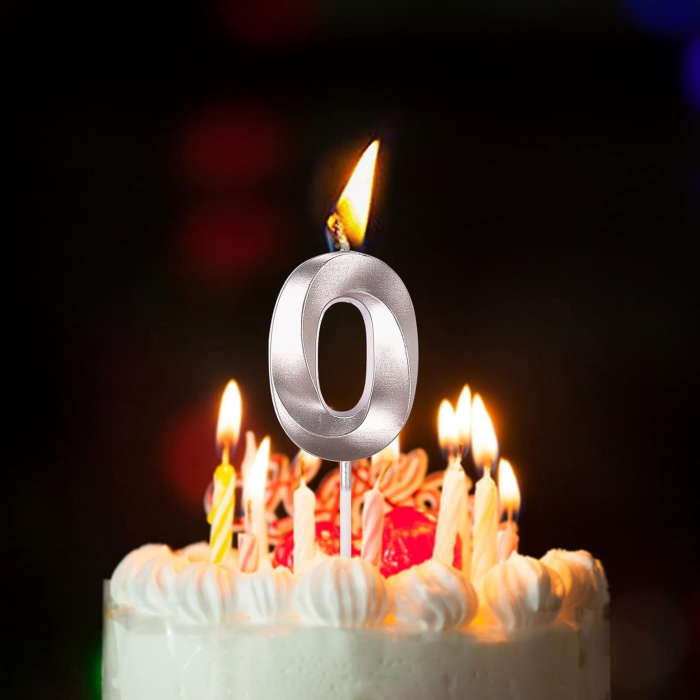 Lumanare Cifra 0, Flippy, Model Diamond, 5 x 3.4 cm, Argintiu [4]