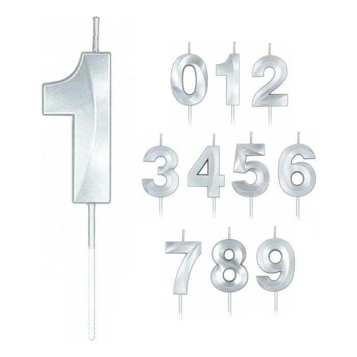 Lumanare Cifra 1, Flippy, Model Diamond, 5 x 3.4 cm, Argintiu [2]