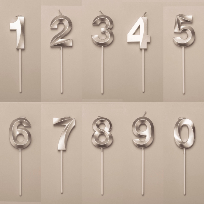 Lumanare Cifra 3, Flippy, Model Diamond, 5 x 3.4 cm, Argintiu [5]