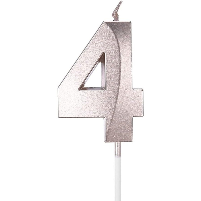 Lumanare Cifra 4, Flippy, Model Diamond, 5 x 3.4 cm, Argintiu [1]